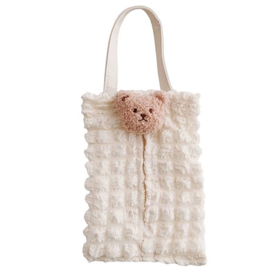 Korean-style cute bear tissue Car tissue box/set - off-white-bubble-grid-tissue-holder-with-hanging-loop-milk-tea-bear-design