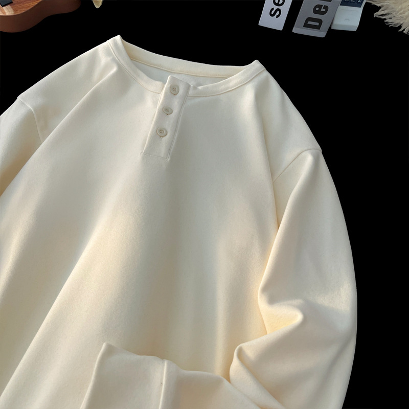Solid Color American Style Henley Collar Sweatshirt For Men, Autumn Waffle Long Sleeve T-Shirt, High-End Cool Inner_voghion.com