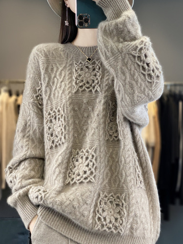 100% Wool Crochet Base Shirt for Women, New Arrival, Stylish and Plus-Size Undergarment, Autumn/Winter Knitted Sweater for Women