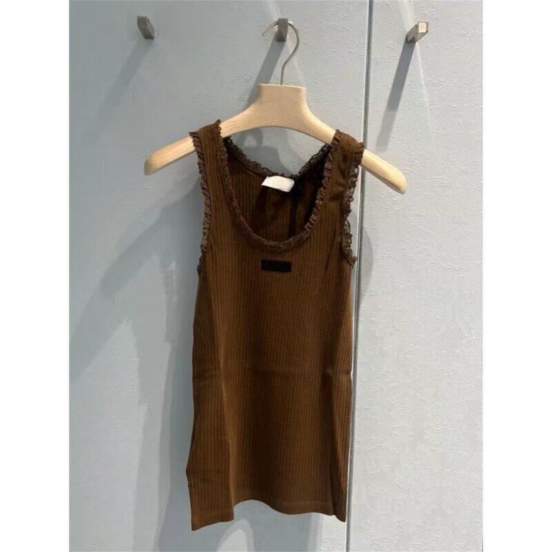 26 New Summer Style Letter Logo Patch Lace Trim Sleeveless Cotton Vest Top for Women