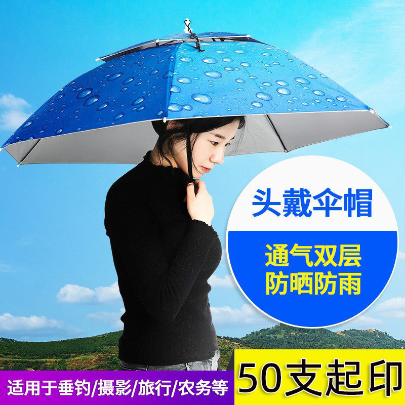 Fishing Umbrella Hat, Head-Mounted Umbrella, Double-Layer Windproof, Rainproof, Sun Protection Umbrella Hat for Farming, Outdoor Sunshade, Fishing, Tea Picking
