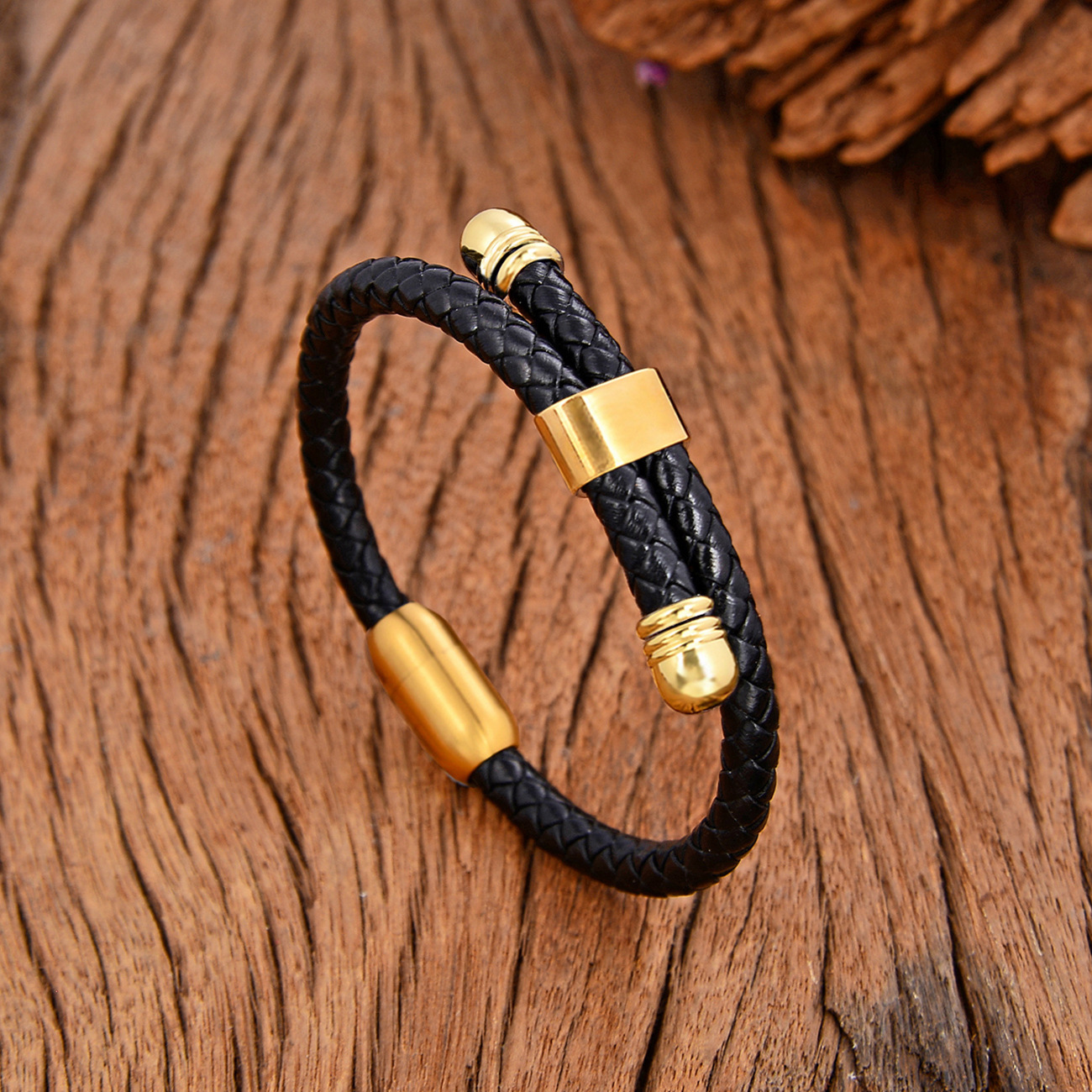 Leather Rope Chain Material Retro Punk Solid Color 304 Stainless Steel Pu Leather Men's Bangle Men Cord & Leather Bracelets
