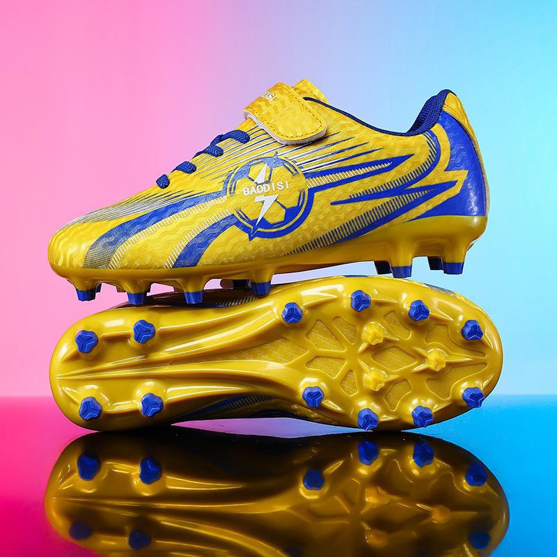 Zapatillas de Fútbol con Tacos para Niños de Cuero Artificial Ligeras con Cierre Adhesivo