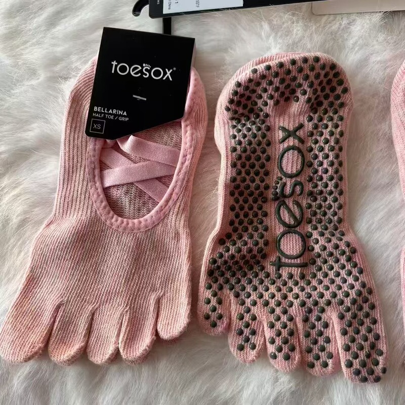 Yoga socks children's indoor sports non-slip dispensing five-finger socks Pilates backless cross strap mesh floor socks