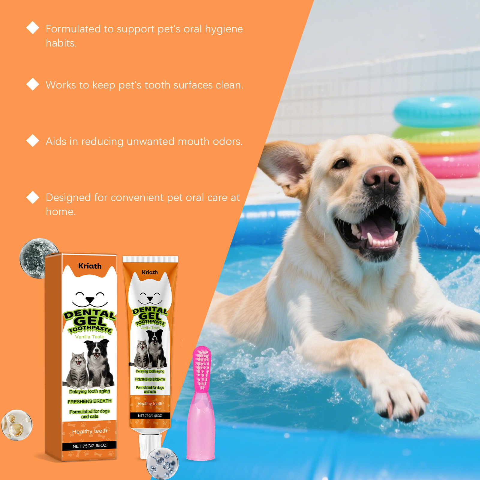 Kriath Vanilla Pet Dental Care Kit Ingredientes suaves Pet Care Kit de cuidado oral