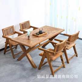 老榆木拼花餐桌家居客厅装饰做旧吃饭桌椅八仙桌实木老门板茶桌椅