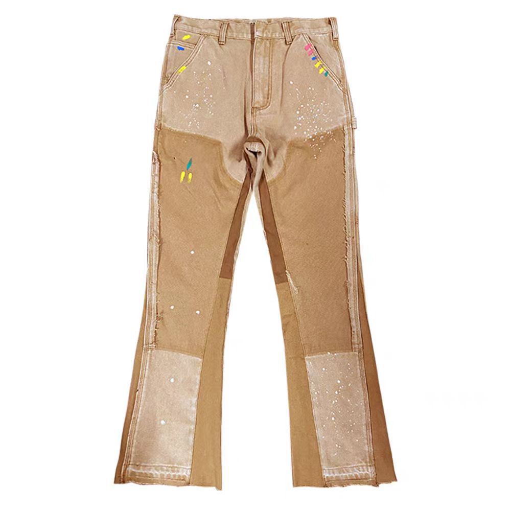 Men's Clothing High Street Washed Distressed Stitching Logging Jeans Men's Retro Fashion Trend Ink Splashed Print Wide Leg Trousers_voghion.com