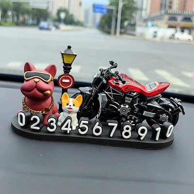 Nömrəli dayanma kartı – phone number sign, personalized interior - red-french-bulldog-streetlight-corgi-cruise-red-3d-o-style