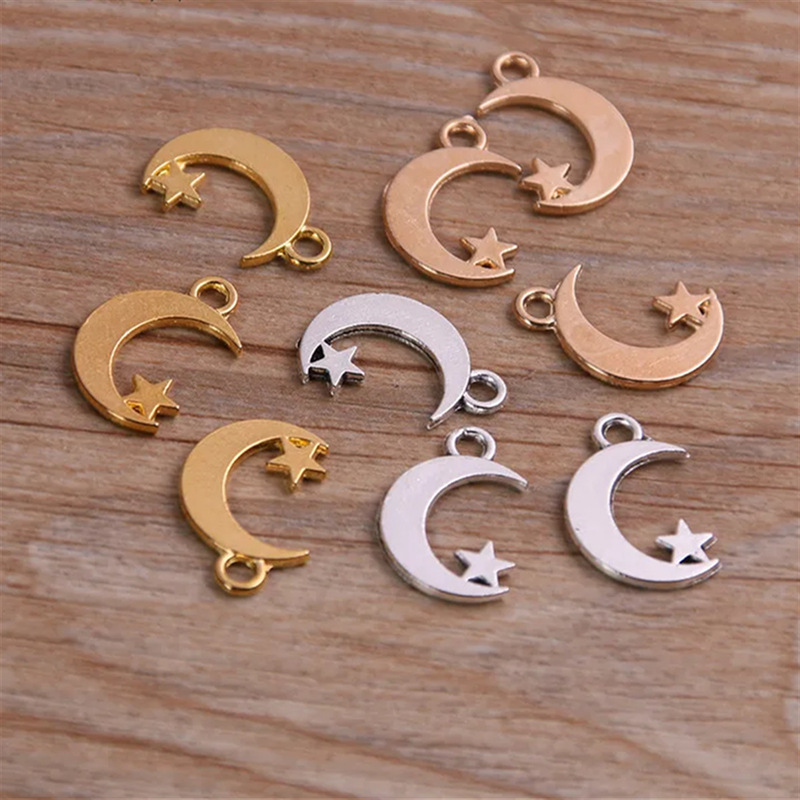Mobile phone pendant DIY alloy accessories 3 color moon star small charm pendant 11*17mm Mobile phone pendant DIY alloy accessories 3 color moon star small charm pendant 11*17mm
