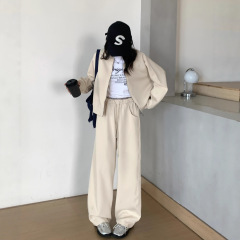 秋季慵懒风拉链长袖外套休闲裤套装女2025新款纯色显瘦运动两件套