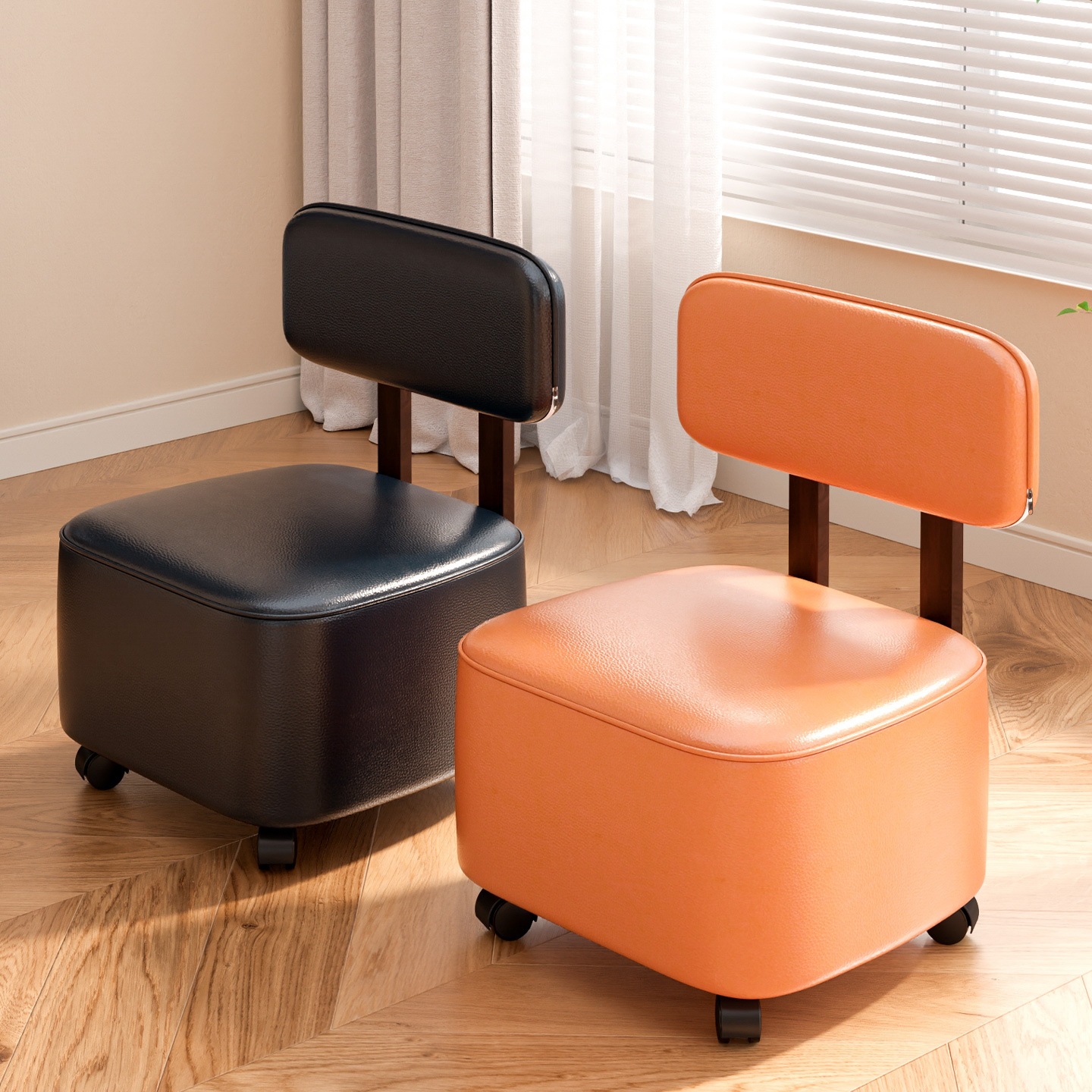Swivel Small Chair for Home Use, Shoe-Changing Stool, Entryway Shoe-Wearing Chair, Mobile Stool, Living Room Bench with Wheels, Low M&