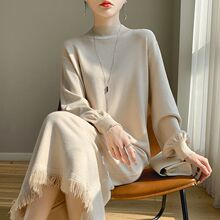 加厚半高领毛衣连衣裙女内搭新款打底衫秋冬款宽松过膝针织衫长裙