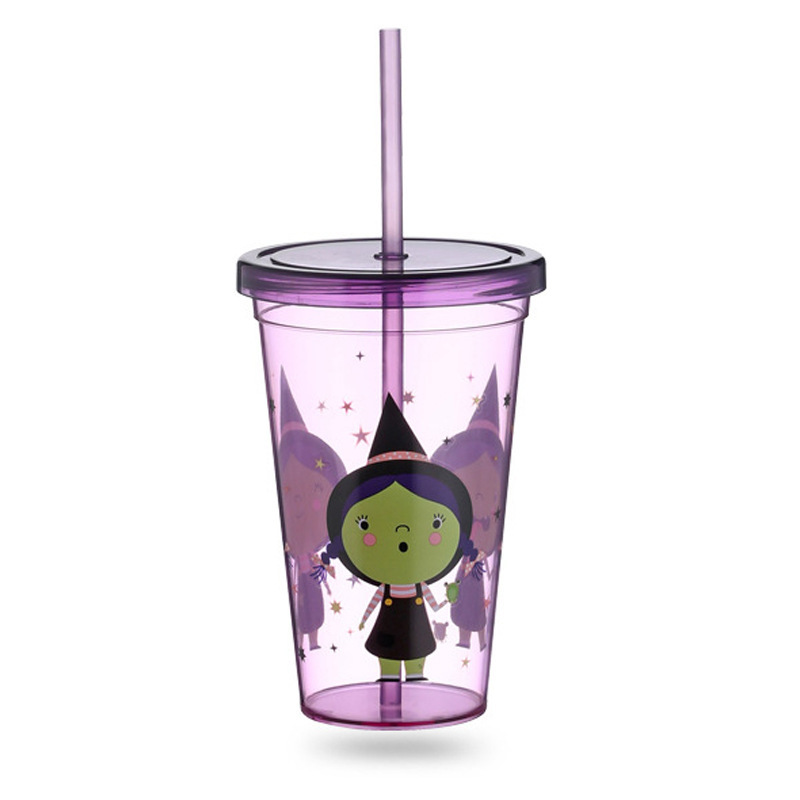 Foreign trade Amazon new plastic cup custom high color value cartoon cute fashion cup double-layer pipette cup