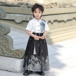 Ming Dynasty Han Dynasty Horse Face Skirt Boys Spring & Fall Kidsren's New Chinoiserie National Style Tang Suit 2024 New Baby Boy Dress Spring