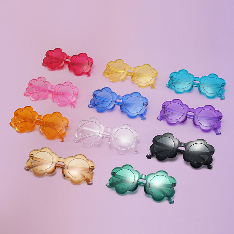 46g Weight Full Frame Glasses Structure Sunglasses Classification Ac, UV400 Protection, Tinted Lenses Lens Material Round Frame Glasses Style Outdoor, Beach Occasion Flower Pattern All Seasons Season Children Unisex Gender Novelty, Modern Style Style Novelty Modern Style Flower Ac UV400 Protection Tinted Lenses Round Frame Full Frame Kids Sunglasses 无