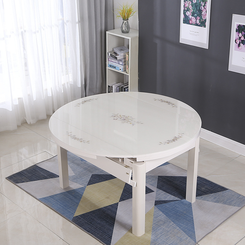 餐桌椅组合可伸缩折叠实木椭圆形方圆家用简约轻奢多功能玻璃面餐