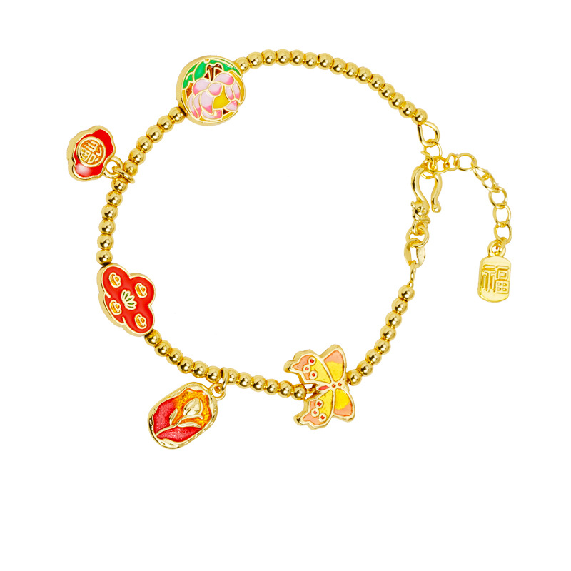 Nuevo chino vietnamita arena oro pulsera corte goteo de aceite loto pulsera multi-elemento de la tendencia nacional no se desvanece joyas de mano