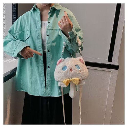 New  Winter Lolita Plush Shoulder Bag Youyou Cat Animal Doll Bag JK Crossbody Soft Cute Handbag