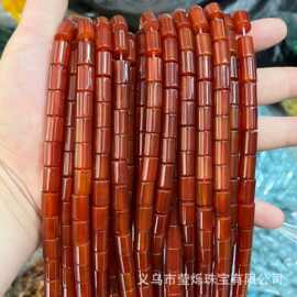 天然红玛瑙圆形柱散珠子手串项链服装饰品古风发簪DIY半成品批发