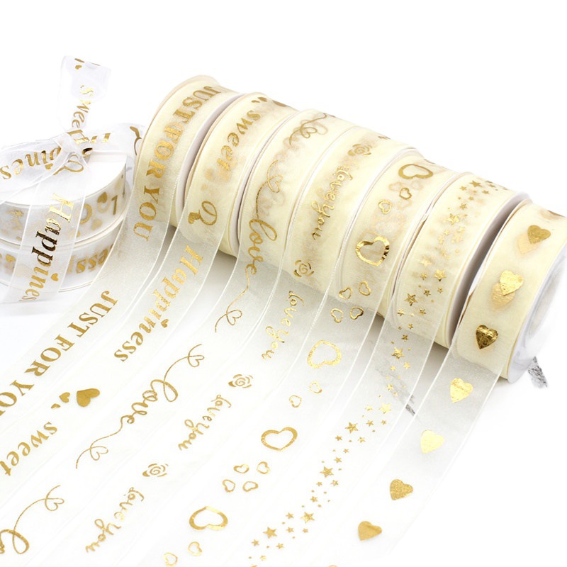 2,5 cm cinta de gasa decoración de la boda de vacaciones de oro cinta regalo del día de san valentín embalaje de la flor cinta de hilo de nieve
