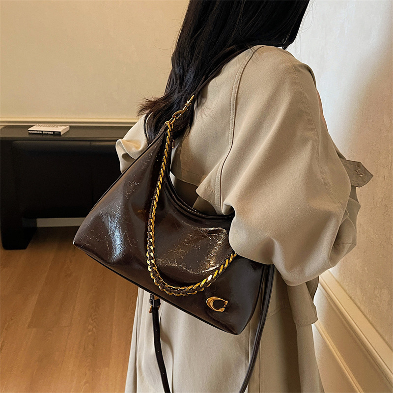 跨境高质感手提包亮面腋下包女2025秋冬新款链条单肩包时尚斜挎包|undefined