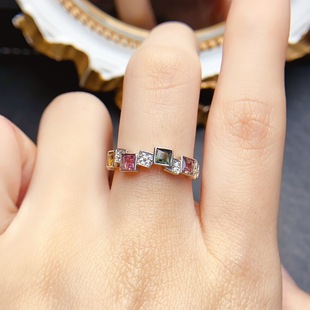 New natural tourmaline ring S925 silver inlay main 3*3mm Joker net red explosions women's jewelry wholesale