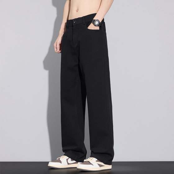 New Cotton Casual Pants Men's 2025 Summer Wide Leg Trendy Brand All-match Fashionable Loose Breathable Nose Straight Pants