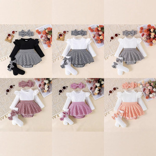 Foreign Trade Cross-border Europe and the United States Autumn Baby Girl Suit Flying Sleeve Long Sleeve Hare Pants Skirt Socks Headwear Three-piece Set