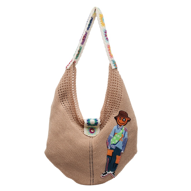 Versión coreana del bolso de nicho 2025 verano nuevo bolso femenino bolso tejido perezoso bolso de hombro casual de gran capacidad