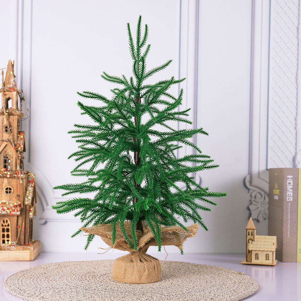 Venta caliente transfronteriza simulación pura hoja de PE mini escritorio árbol de Navidad decoración para el hogar decoración de pino de Norfolk