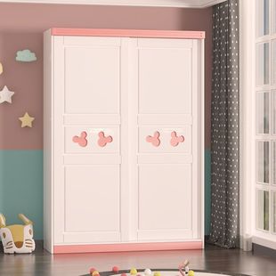 Children's Wardrobe Home Bedroom Wooden Sliding Door Locker Simple Sliding Door Small Apartment Rental Large Wardrobe