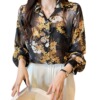 Autumn retro elegant shirt, shiffon thin flashlight, flowered, with embroidery, long sleeve, shiffon with print