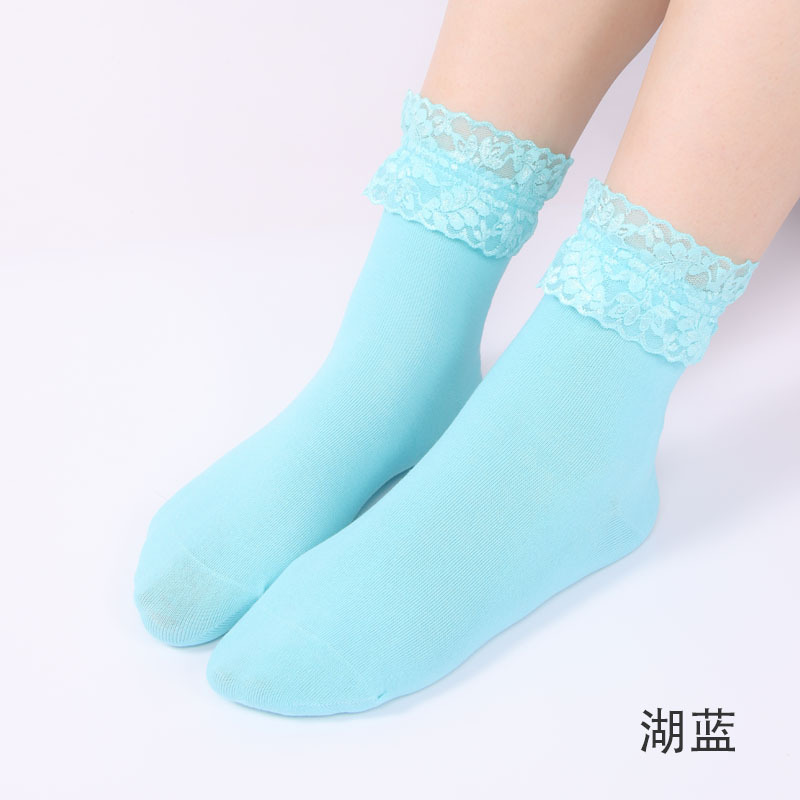 Calcetines de algodón de encaje de niña japonesa calcetines de mujer calcetines de media pantorrilla calcetines de estudiante Lolita de color sólido calcetines de Primavera al por mayor