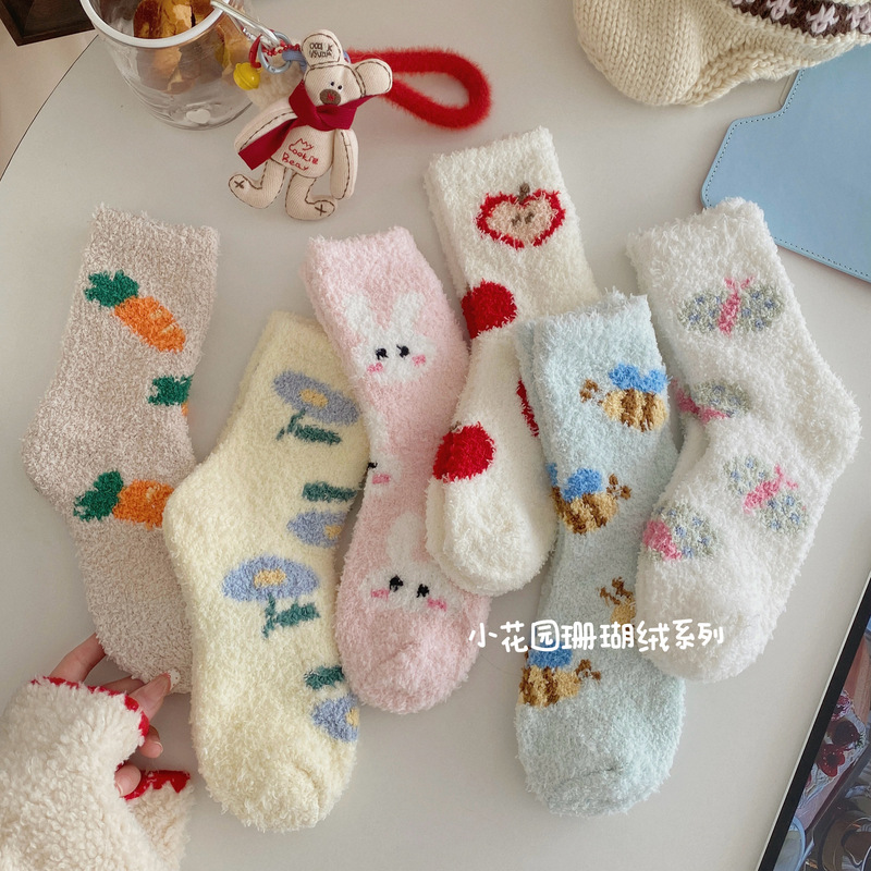 Winter Cute Coral Fleece Socks Women Autumn Winter Stuffed Thickened Cotton Socks Home Sleep Warm Furry Floor Socks