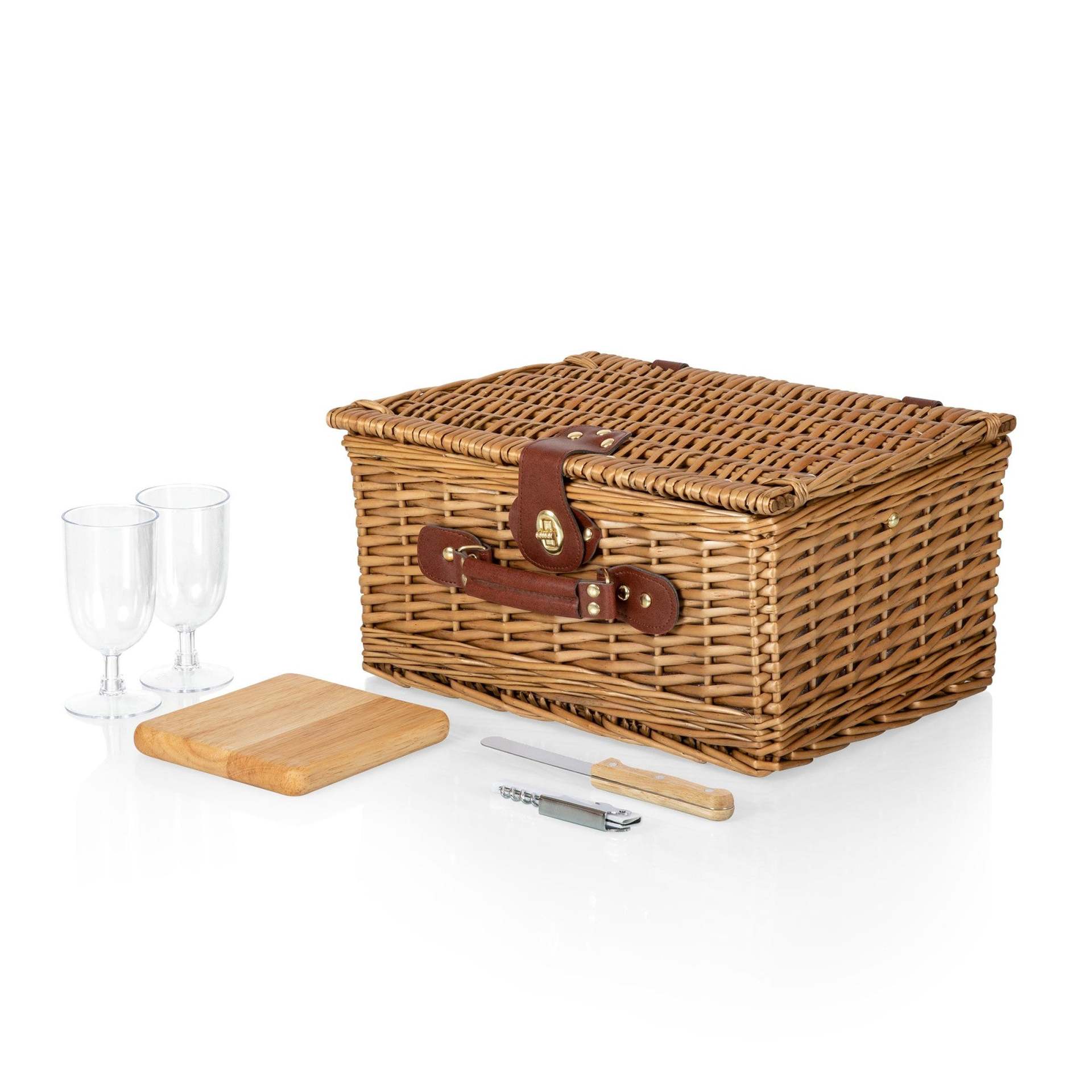 Comercio exterior canasta de picnic de caña personalizada canasta de fruta queso canasta de almacenamiento de vino con cubiertos canasta de mano de sauce estadounidense