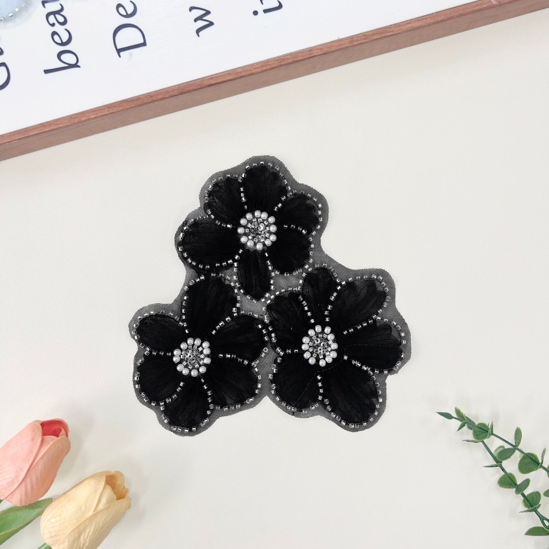 Nuevo 3 - en - 1 tridimensional flor de clavos pesados cuentas de encaje pegado DIY vestido vestido de perlas accesorios