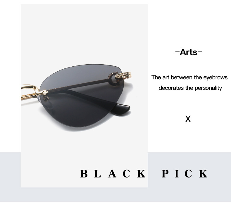 41g Weight Frameless Glasses Structure Sunglasses Classification Ac, UV400 Protection Lens Material Cat Eye Glasses Style Holiday, Outdoor Occasion Solid Color Pattern All Seasons Season Unisex Gender Casual Style Casual Solid Color Ac UV400 Protection Cat Eye Frameless Women's Sunglasses 4