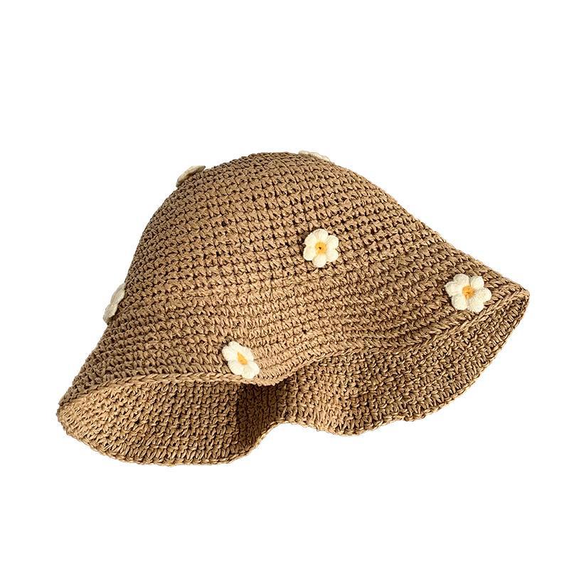Sombrero de paja de flor de mujer verano transpirable a prueba de sol sombrero de cubo a prueba de sol estilo japonés sombrero de hierba de aspecto facial fresco