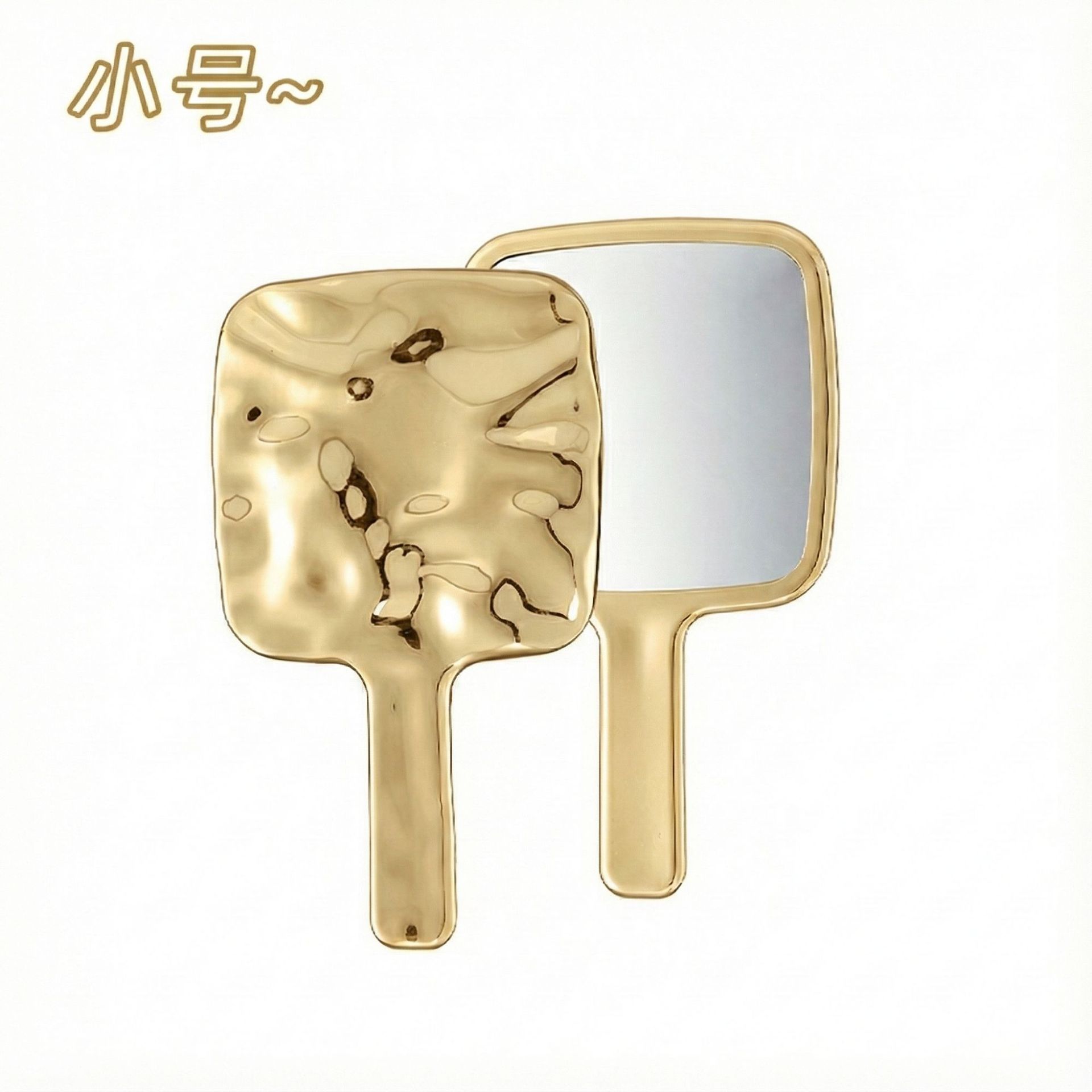 Electroplated handle mirror [small gold] 10*17cm