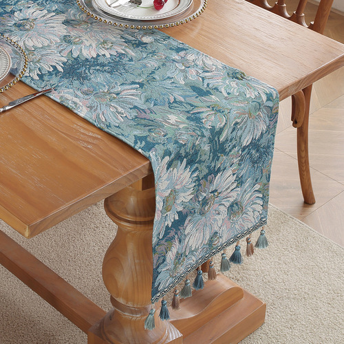 American retro long table flag tea seat Western table flag cloth light luxury jacquard embroidery long table cloth wholesale