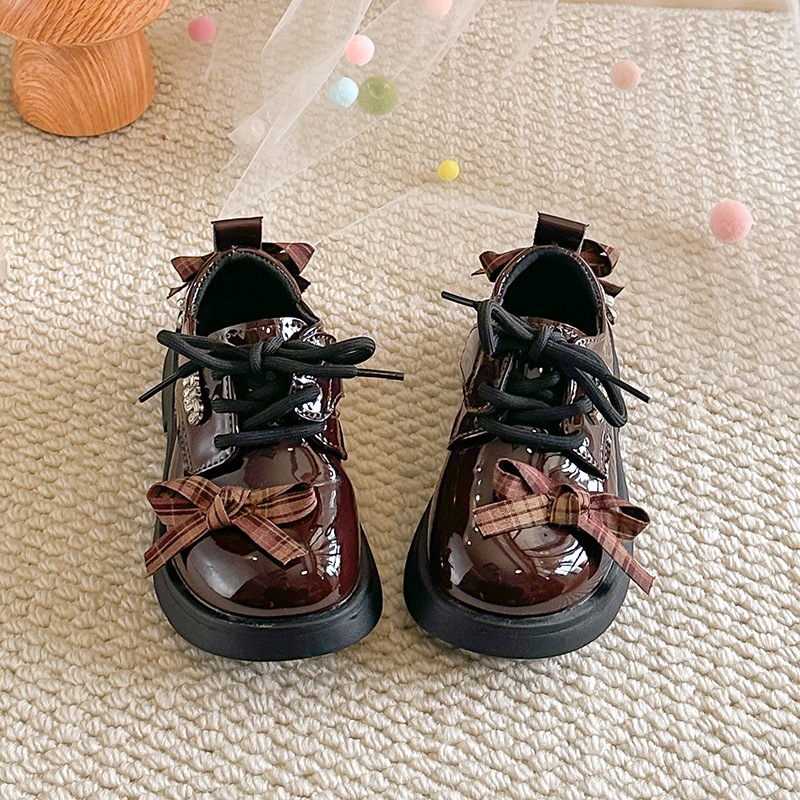 Britische Lederschuhe für Mädchen mit Schleife, Strass-Karo-Design, Frühling/Sommer, College-Stil, einzelne Schuhe_voghion.com