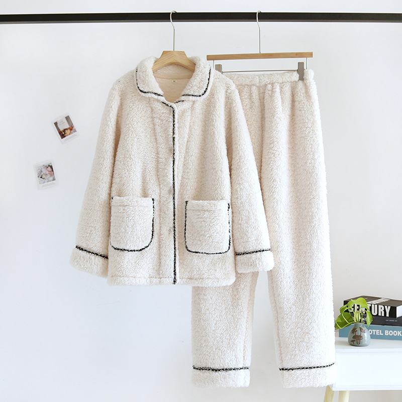女性と男性用のコーラルベルベットパジャマ、秋冬カップルセット、和風カジュアルベルベット厚手暖かいホームウェア