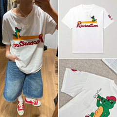 HOUSE25 Xia Xin ハイカウントピュアコットン恐竜レターパターンシルエットルーズプリント半袖Tシャツ男性と女性用