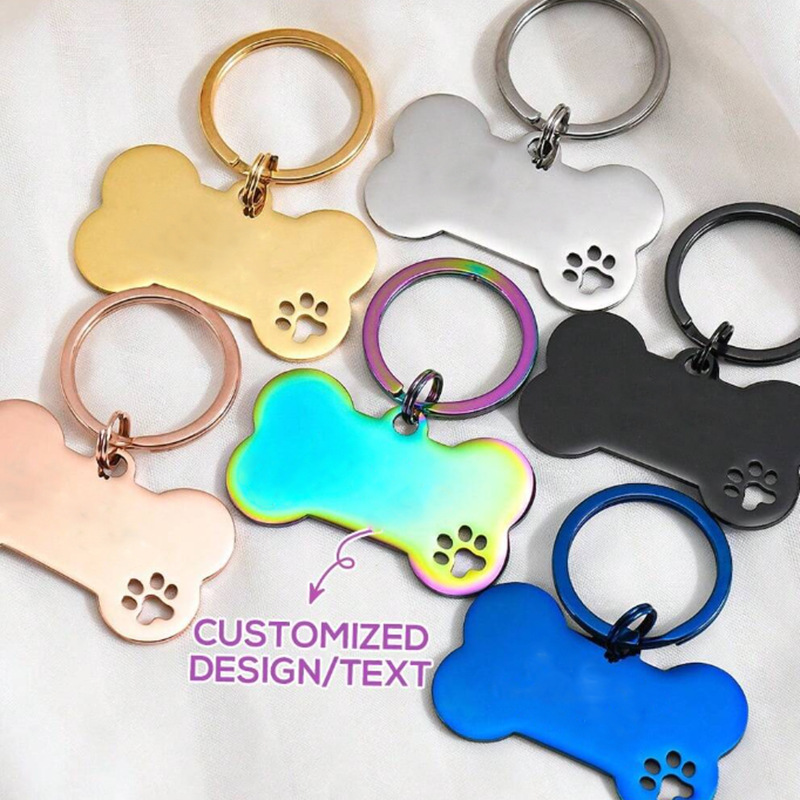 Stainless Steel Hollow Bone Paw Keychain Titanium Steel Two-Dimensional Cat Tag/Pendant Geometric Pattern Colorful Stainless Steel Hollow Bone Paw Keychain Titanium Steel Two-Dimensional Cat Tag/Pendant Geometric Pattern Colorful
