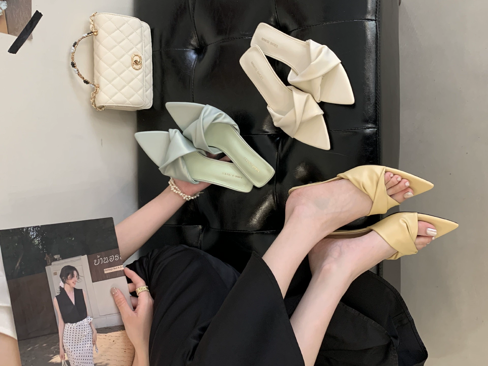 2025 новые летние стильные простые босоножки на каблуке, туфли на каблуке-коте, французские женские полусапожки для верхней одежды