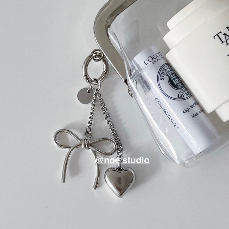 Korean Dongdaemun Ins-Style Metallic High-End Silver Heart-Shaped Niche Design Bag Charm Car Keychain