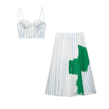 外贸2025春夏新款欧美风女装时尚休闲条纹胸衣式上衣裙子2964192