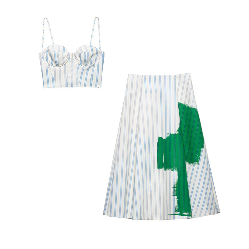 外贸2025春夏新款欧美风女装时尚休闲条纹胸衣式上衣裙子2964192