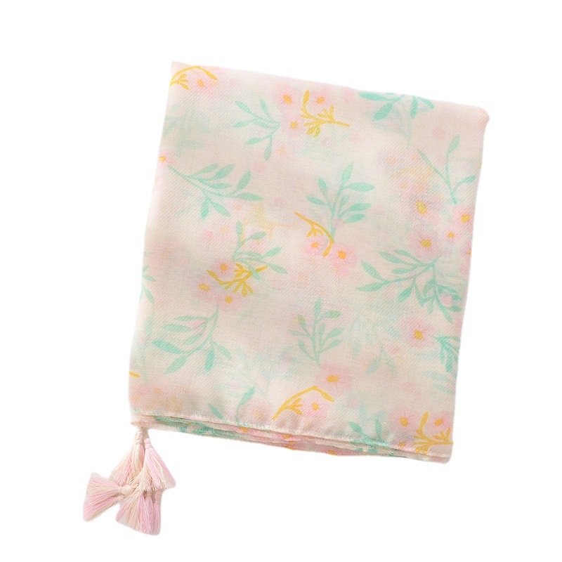 Nueva suave transpirable planta flor algodón y lino bufanda Otoño e Invierno bufanda femenina viaje protector solar borla chal bufanda grande