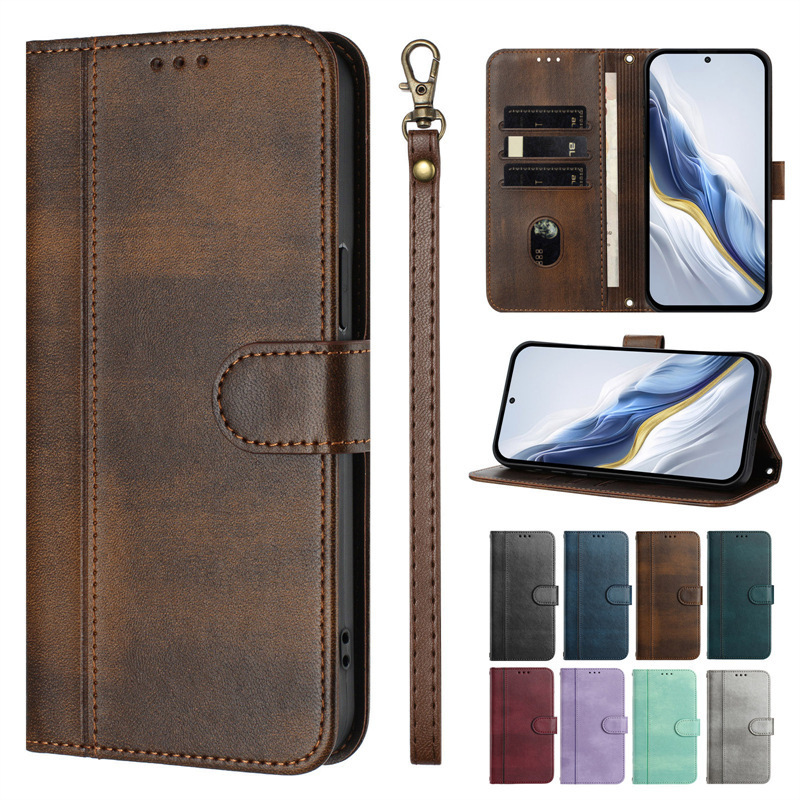 Suitable for Samsung S26Ultra Simple Line Design Cover Leather Case A07 Mobile Phone Case A56A16A37 Card Insert Protective Case